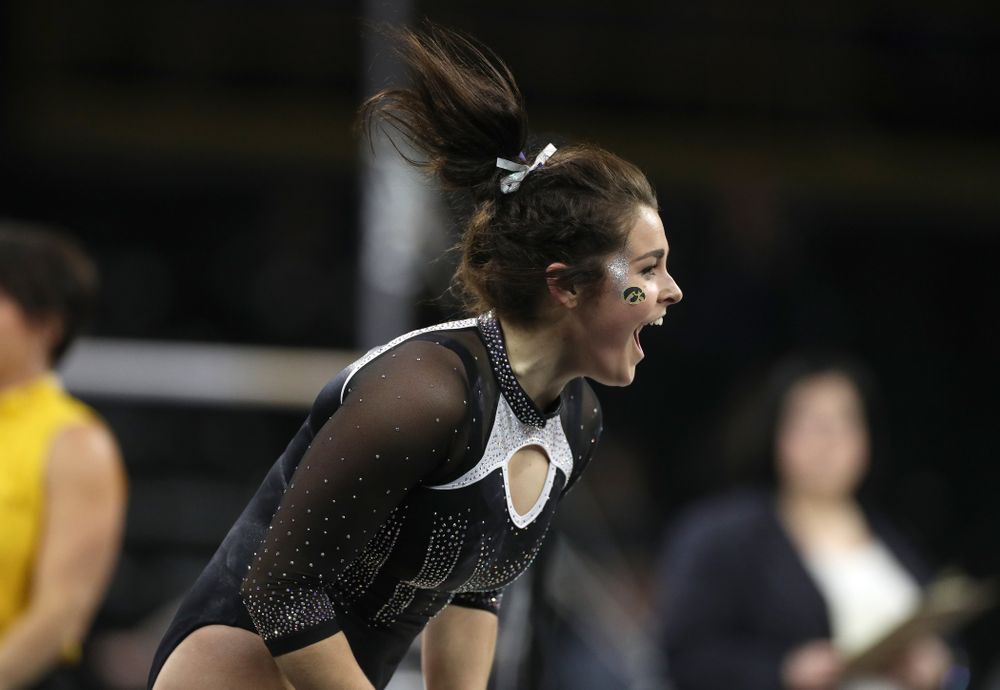 Iowa’s Erin Castle competes on the floor against Michigan State Saturday, February 1, 2020 at Carver-Hawkeye Arena. (Brian Ray/hawkeyesports.com)