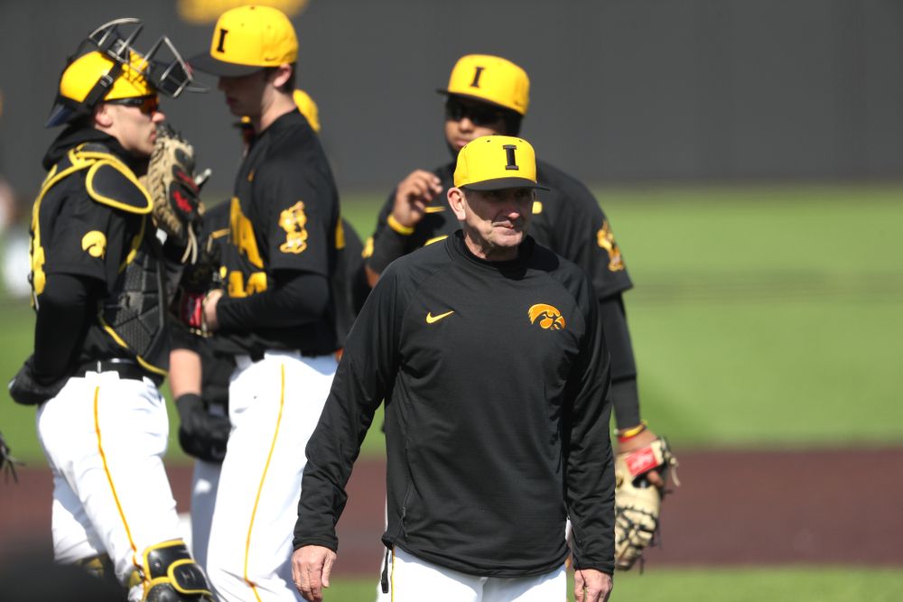 Head Coach Rick Heller against California State Northridge Sunday, March 17, 2019 at Duane Banks Field. (Brian Ray/hawkeyesports.com)