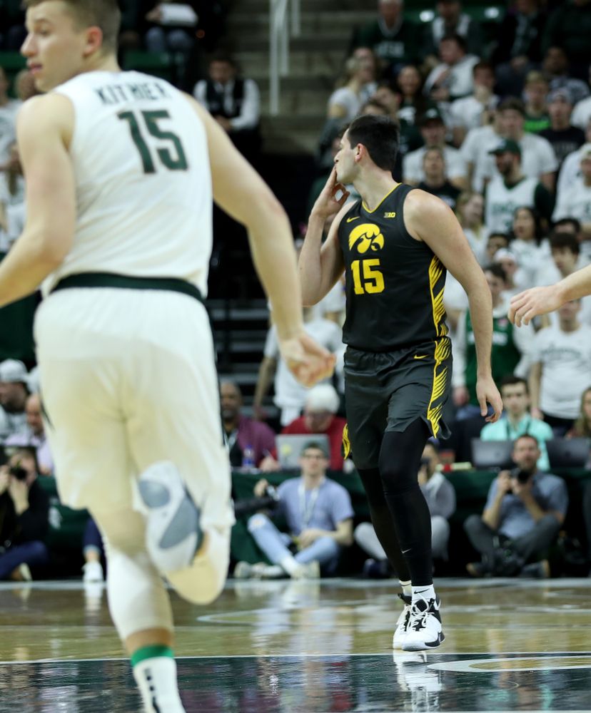 Iowa Hawkeyes forward Ryan Kriener (15) against Michigan State Tuesday, February 25, 2020 at the Breslin Center in East Lansing, MI. (Brian Ray/hawkeyesports.com)