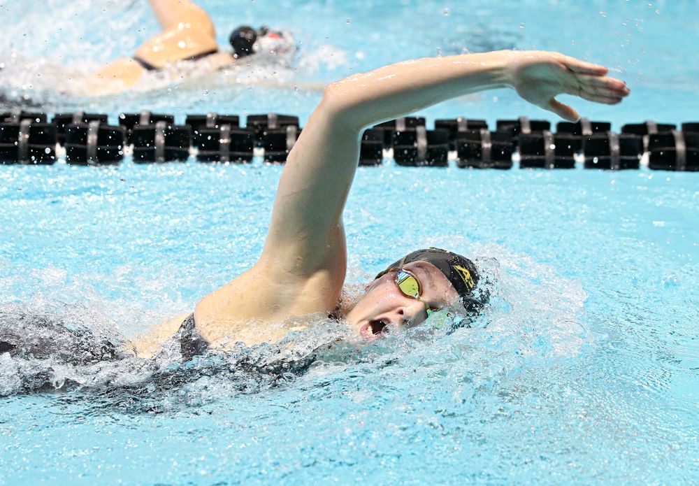 Iowa’s Emilia Sansome swims the women’s 500 yard freestyle preliminary event during the 2020 Women’s Big Ten Swimming and Diving Championships at the Campus Recreation and Wellness Center in Iowa City on Thursday, February 20, 2020. (Stephen Mally/hawkeyesports.com)