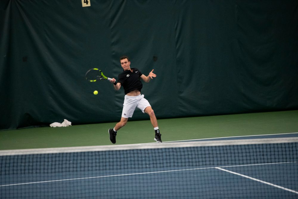The Iowa men's tennis team competes against Cornell in The Rise Tennis Center in Ithaca, NY on Sunday, Feb. 24, 2019.