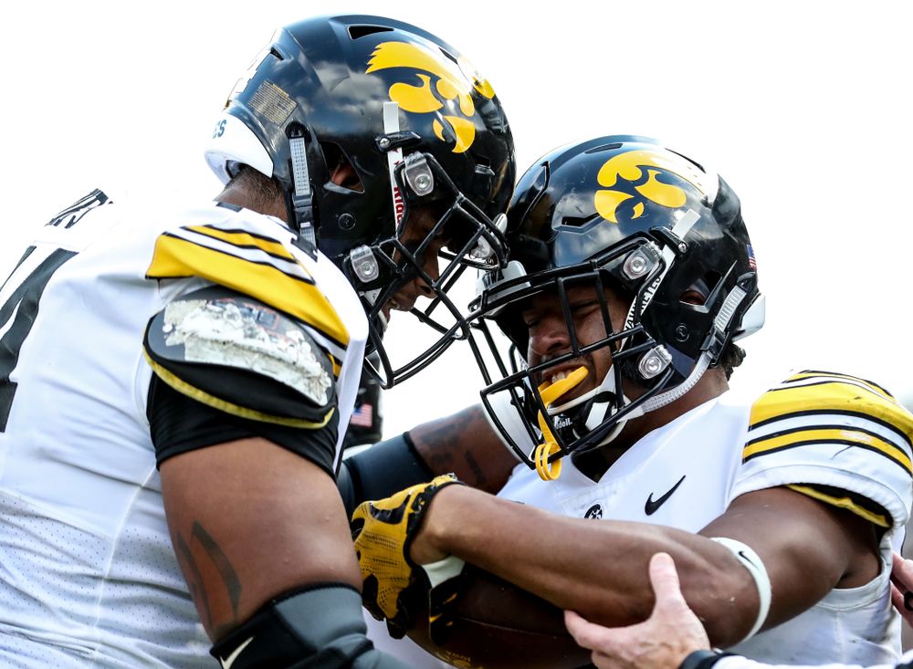 Iowa Hawkeyes running back Ivory Kelly-Martin (21) scores a touchdown against the Purdue Boilermakers Saturday, November 3, 2018 Ross Ade Stadium in West Lafayette, Ind. (Max Allen/hawkeyesports.com)