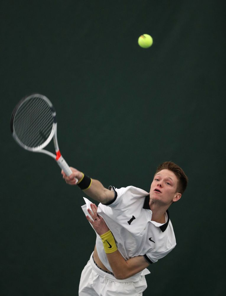 Iowa's Jason Kerst against North Dakota Friday, January 25, 2019 at the Hawkeye Tennis and Recreation Complex. (Brian Ray/hawkeyesports.com)