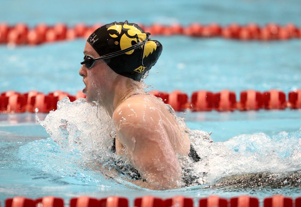 Iowa's Kelsey Drake swims the 200-yard IM during the 2019 Women's Big Ten Swimming and Diving meet Thursday, February 21, 2019 in Bloomington, Indiana. (Brian Ray/hawkeyesports.com)