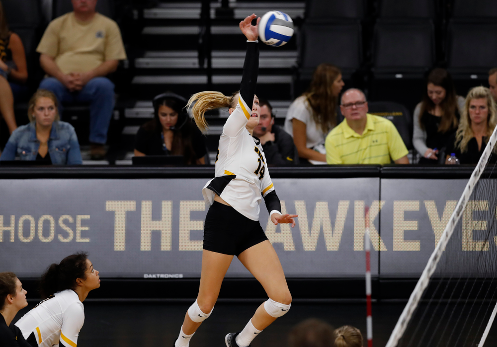 Iowa Hawkeyes outside hitter Cali Hoye (14) against Eastern Illinois Sunday, September 9, 2018 at Carver-Hawkeye Arena. (Brian Ray/hawkeyesports.com)