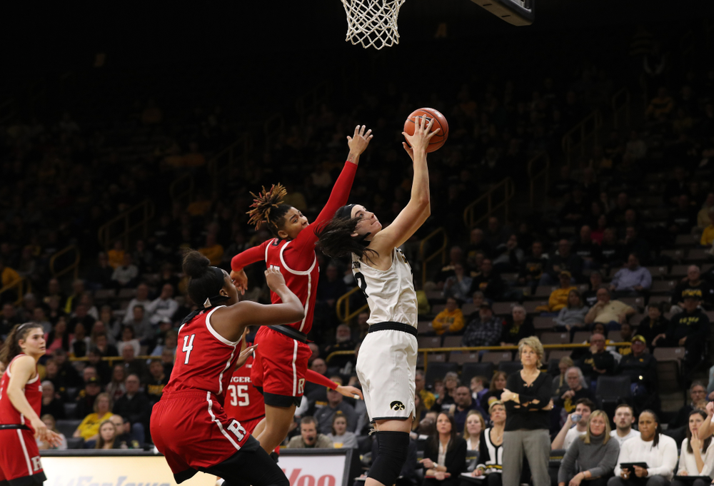 Iowa Hawkeyes forward Megan Gustafson (10) against the Rutgers Scarlet Knights Wednesday, January 23, 2019 at Carver-Hawkeye Arena. (Brian Ray/hawkeyesports.com)