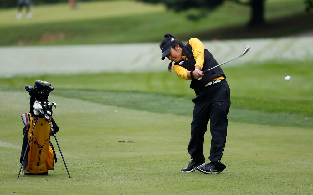 Iowa's Rachel Fujitani hits an approach shot during the Diane Thomason Invitational at Finkbine Golf Course on September 29, 2018. (Tork Mason/hawkeyesports.com)