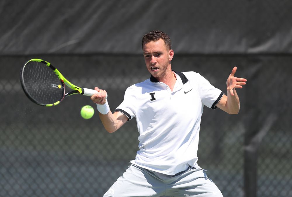 IowaÕs Kareem Allaf against the Michigan Wolverines Sunday, April 21, 2019 at the Hawkeye Tennis and Recreation Complex. (Brian Ray/hawkeyesports.com)