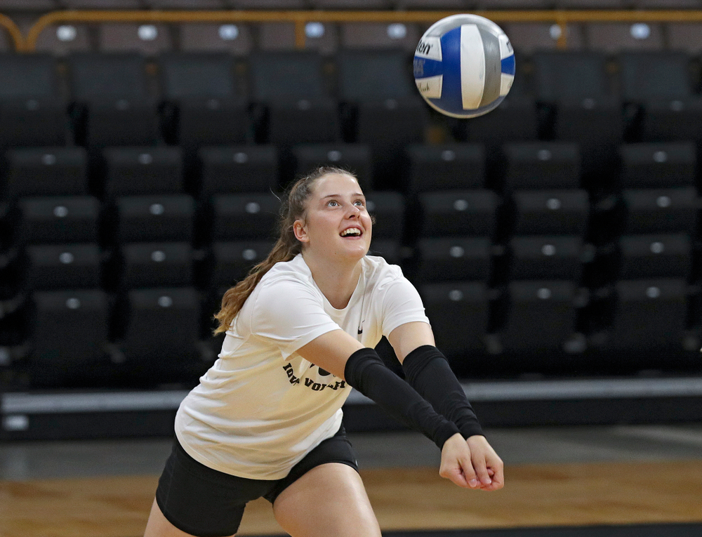 Iowa’s Edina Schmidt (20) during Iowa Volleyball’s Media Day at Carver-Hawkeye Arena in Iowa City on Friday, Aug 23, 2019. (Stephen Mally/hawkeyesports.com)