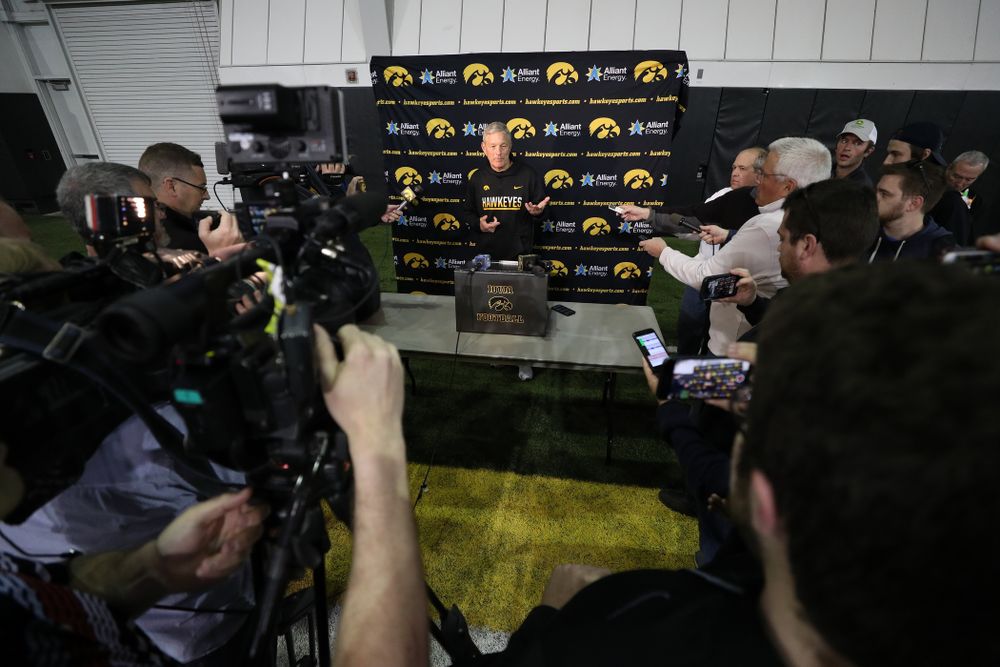 Iowa Hawkeyes head coach Kirk Ferentz during the teamÕs final spring practice Friday, April 26, 2019 at the Kenyon Football Practice Facility. (Brian Ray/hawkeyesports.com)
