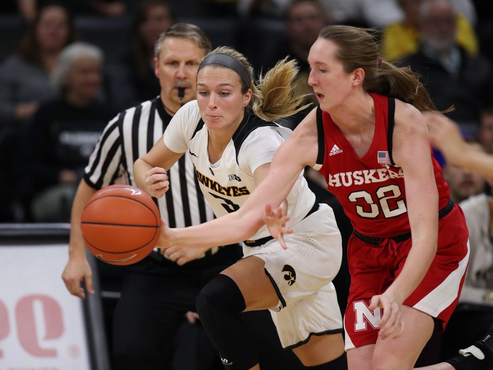 Iowa Hawkeyes guard Makenzie Meyer (3) against the Nebraska Cornhuskers Thursday, January 3, 2019 at Carver-Hawkeye Arena. (Brian Ray/hawkeyesports.com)
