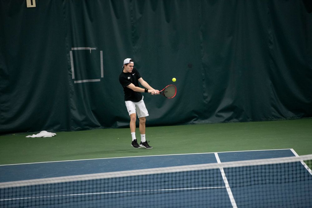 The Iowa men's tennis team competes against Cornell in The Rise Tennis Center in Ithaca, NY on Sunday, Feb. 24, 2019.