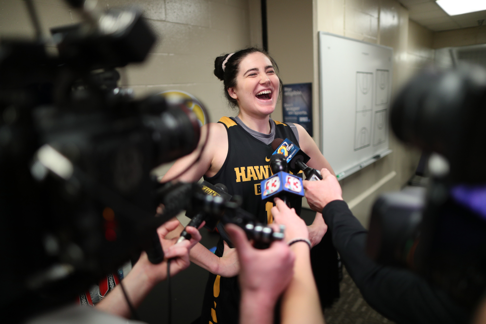 Iowa Hawkeyes forward Megan Gustafson (10) during practice and media before the regional final of the 2019 NCAA Women's College Basketball Tournament against the Baylor Bears Sunday, March 31, 2019 at Greensboro Coliseum in Greensboro, NC.(Brian Ray/hawkeyesports.com)