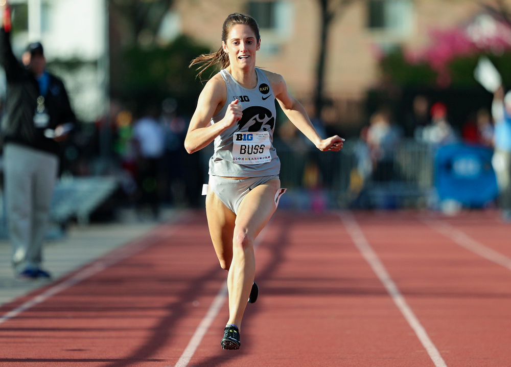 Iowa's Talia Buss runs the women’s 200 meter dash event on the first day of the Big Ten Outdoor Track and Field Championships at Francis X. Cretzmeyer Track in Iowa City on Friday, May. 10, 2019. (Stephen Mally/hawkeyesports.com)
