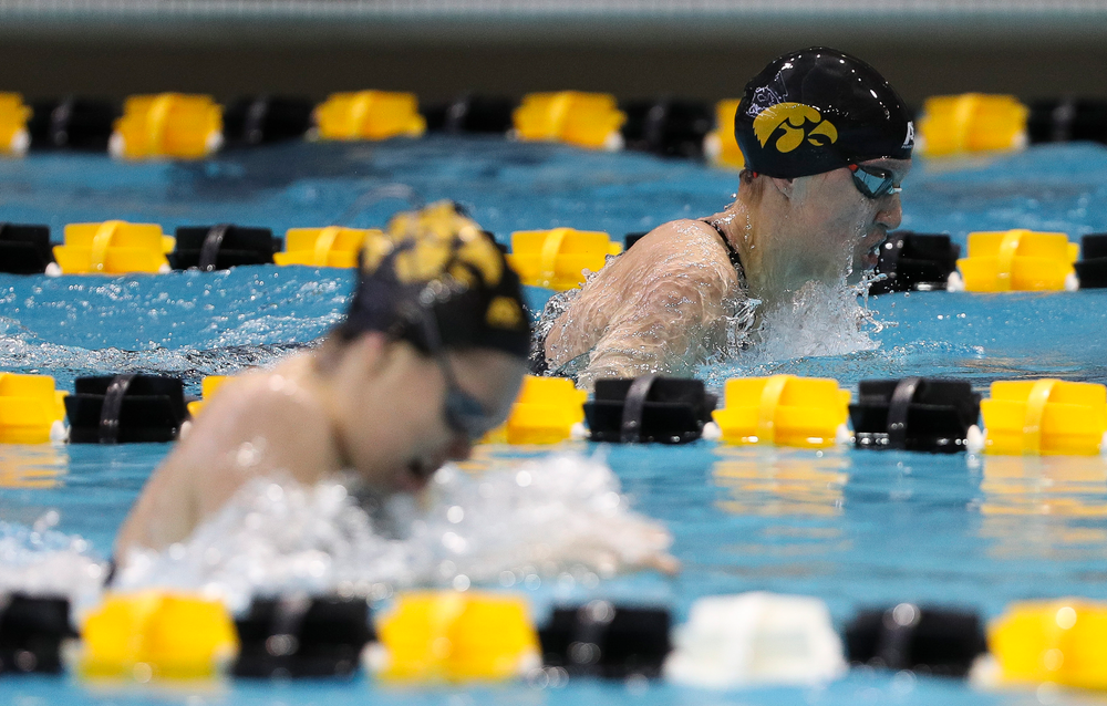 Iowa's Sage Ohelensehlen competes in the 200-yard breaststroke during the third day of the Hawkeye Invitational at the Campus Recreation and Wellness Center on November 17, 2018. (Tork Mason/hawkeyesports.com)