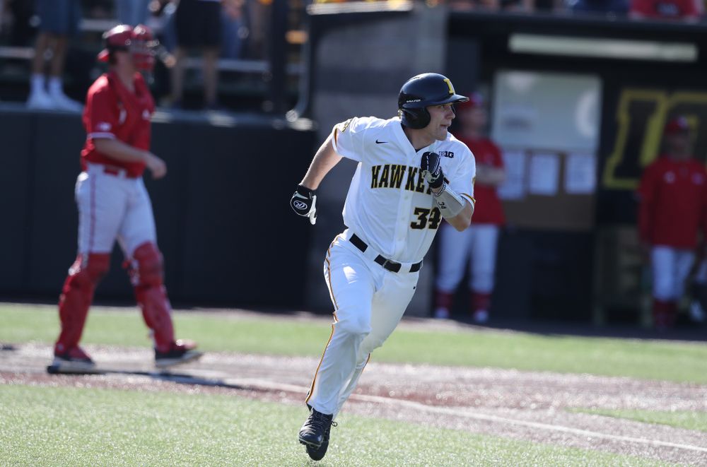 Iowa Hawkeyes catcher Austin Martin (34) against the Nebraska Cornhuskers Saturday, April 20, 2019 at Duane Banks Field. (Brian Ray/hawkeyesports.com)