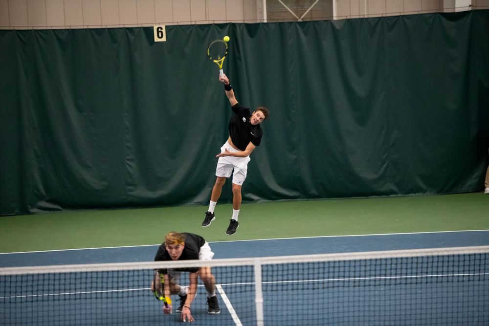 The Iowa men's tennis team competes against Cornell in The Rise Tennis Center in Ithaca, NY on Sunday, Feb. 24, 2019.