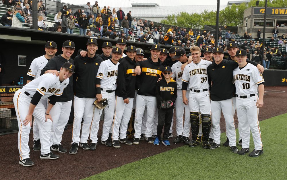 Garret Nichols throws out a first pitch before the Iowa Hawkeyes game against Michigan State Sunday, May 12, 2019 at Duane Banks Field. (Brian Ray/hawkeyesports.com)