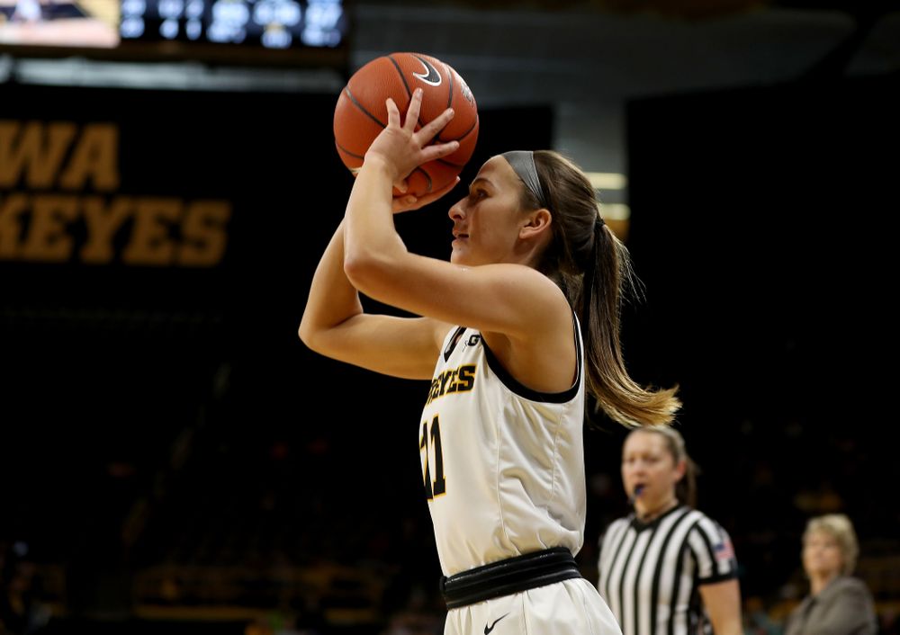Iowa Hawkeyes guard Megan Meyer (11) against Penn State Saturday, February 22, 2020 at Carver-Hawkeye Arena. (Brian Ray/hawkeyesports.com)