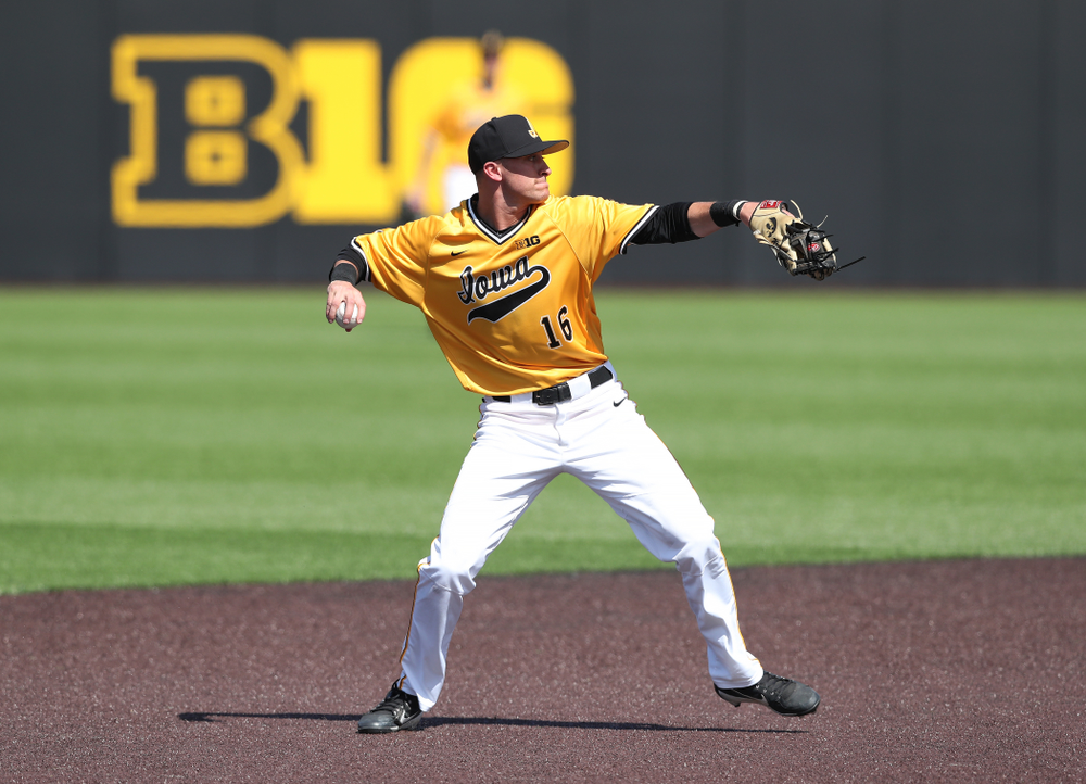 Iowa Hawkeyes Tanner Wetrich (16) against the Nebraska Cornhuskers Sunday, April 21, 2019 at Duane Banks Field. (Brian Ray/hawkeyesports.com)