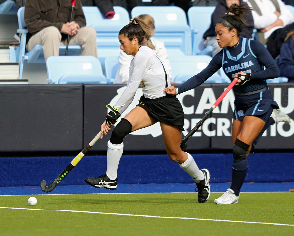 Iowa’s Ciara Smith (17) moves with the ball during the second quarter of their NCAA Tournament Second Round match against North Carolina at Karen Shelton Stadium in Chapel Hill, N.C. on Sunday, Nov 17, 2019. (Stephen Mally/hawkeyesports.com)
