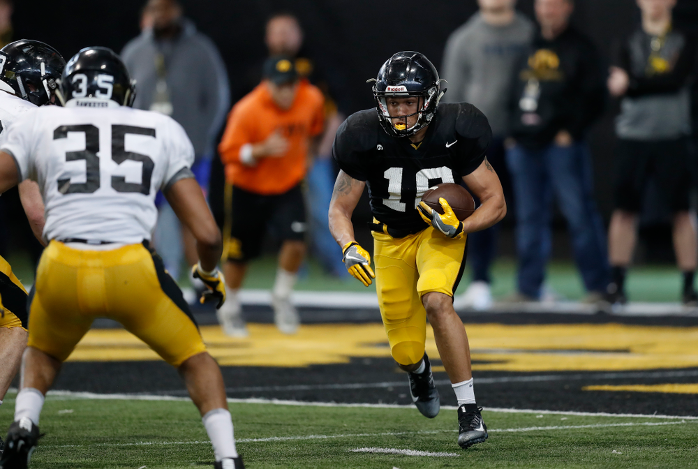 Iowa Hawkeyes defensive back Camron Harrell (10) during spring practice Saturday, March 31, 2018 at the Hansen Football Performance Center. (Brian Ray/hawkeyesports.com)