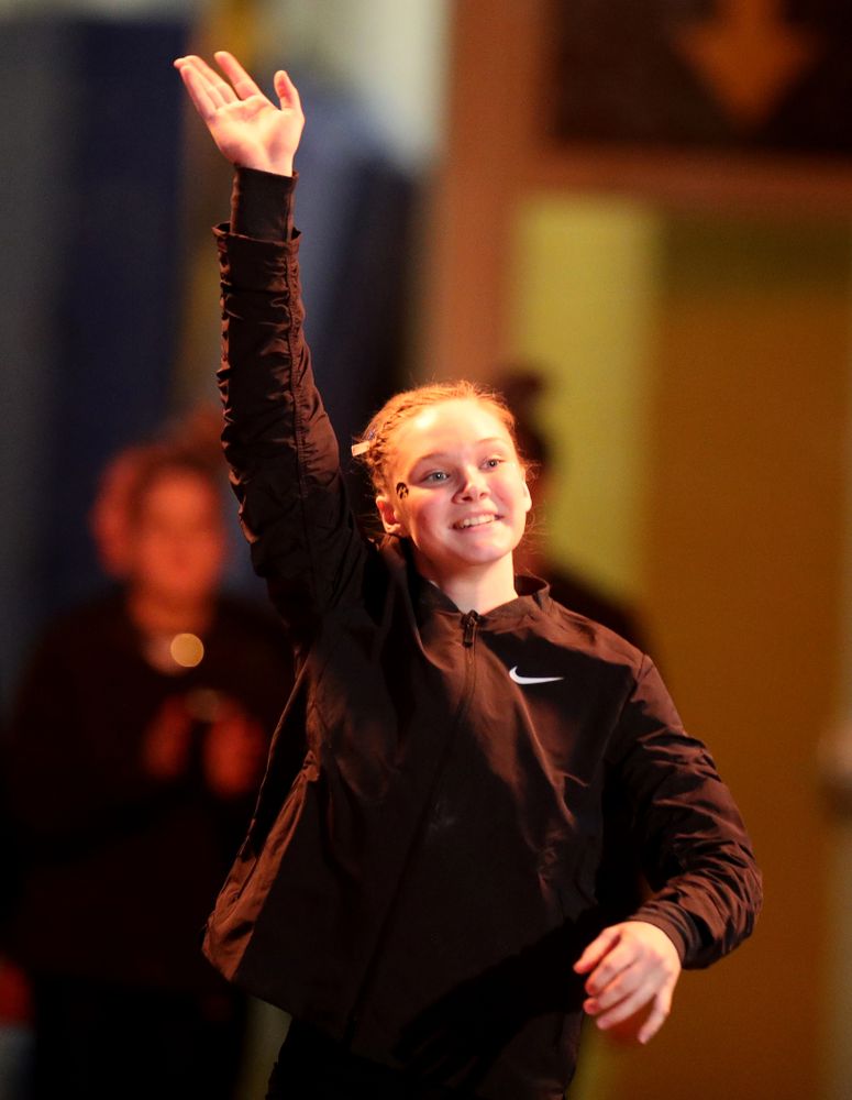 Iowa’s Allyson Steffensmeier is introduced before their meet against Michigan State Saturday, February 1, 2020 at Carver-Hawkeye Arena. (Brian Ray/hawkeyesports.com)