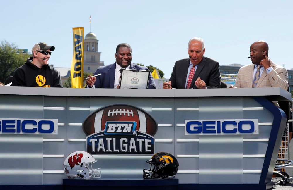 Guest picker Pat Angerer as the BTN Tailgate does a live show Saturday, September 22, 2018 at Hubbard Park on the University of Iowa Campus. (Brian Ray/hawkeyesports.com)