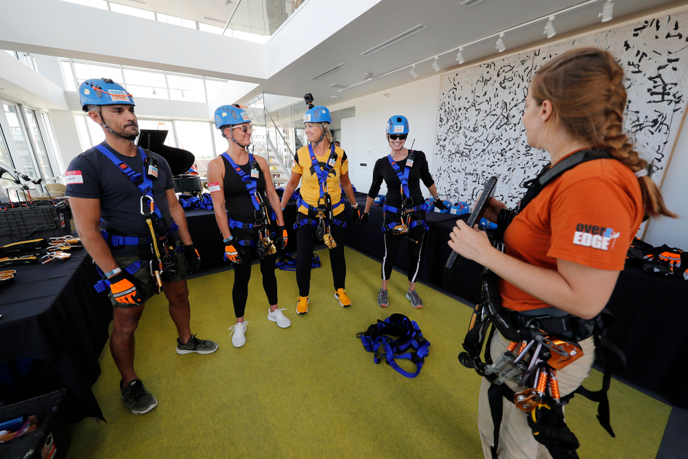 Iowa Women's Basketball head coach Lisa Bluder goes Over The Edge to benefit Ronald McDonald House Charities of Eastern Iowa and Western Illinois Friday, September 14, 2018 in downtown Iowa City.(Brian Ray/hawkeyesports.com)