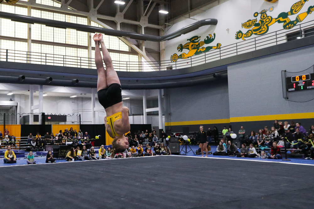 Allyson Steffensmeier performs a floor routine during the Iowa women’s gymnastics Black and Gold Intraquad Meet on Saturday, December 7, 2019 at the UI Field House. (Lily Smith/hawkeyesports.com)