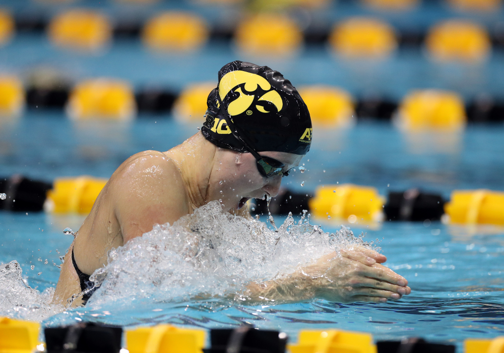 IowaÕs Aleksandra Olesiak swims the 200 yard breaststroke against the Michigan Wolverines Friday, November 1, 2019 at the Campus Recreation and Wellness Center. (Brian Ray/hawkeyesports.com)