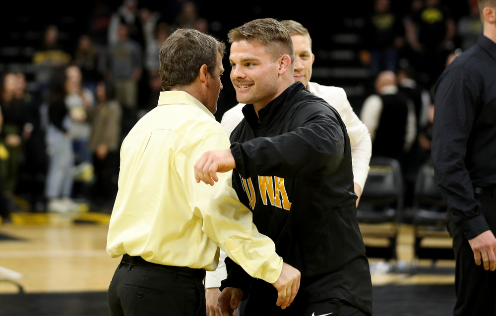 Iowa’s Sam Cook during senior day activities Sunday, February 23, 2020 at Carver-Hawkeye Arena. (Brian Ray/hawkeyesports.com)