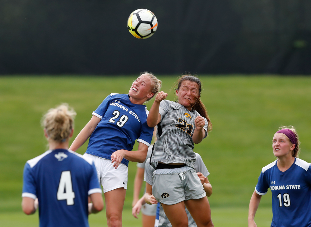Iowa Hawkeyes Emma Tokuyama (21) against Indiana State Sunday, August 26, 2018 at the Iowa Soccer Complex. (Brian Ray/hawkeyesports.com)