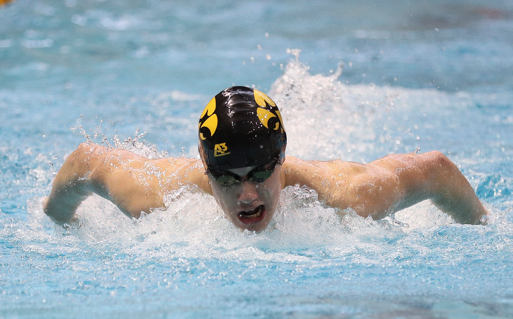 Iowa's Dolan Craine competes in the 200-yard butterfly during the third day of the Hawkeye Invitational at the Campus Recreation and Wellness Center on November 17, 2018. (Tork Mason/hawkeyesports.com)