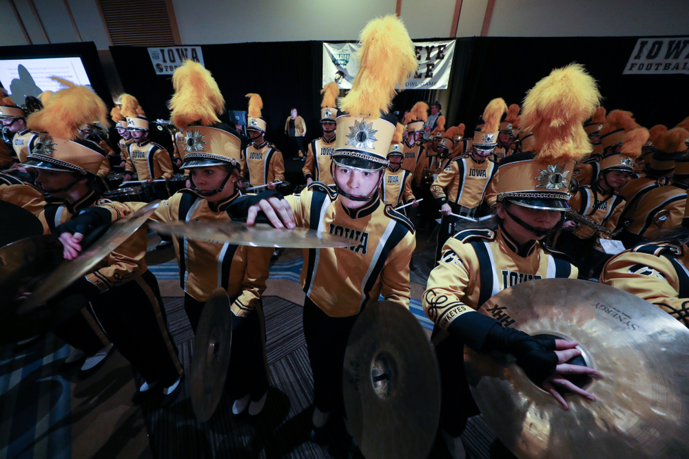 The Hawkeye Marching Band and the Iowa Spirit Squads perform during the Holiday Bowl Hawkeye Huddle Thursday, December 26, 2019 at the Hilton in downtown San Diego. (Brian Ray/hawkeyesports.com)