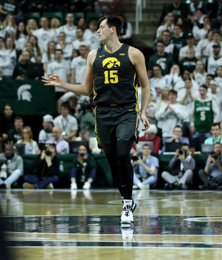 Iowa Hawkeyes forward Ryan Kriener (15) against Michigan State Tuesday, February 25, 2020 at the Breslin Center in East Lansing, MI. (Brian Ray/hawkeyesports.com)