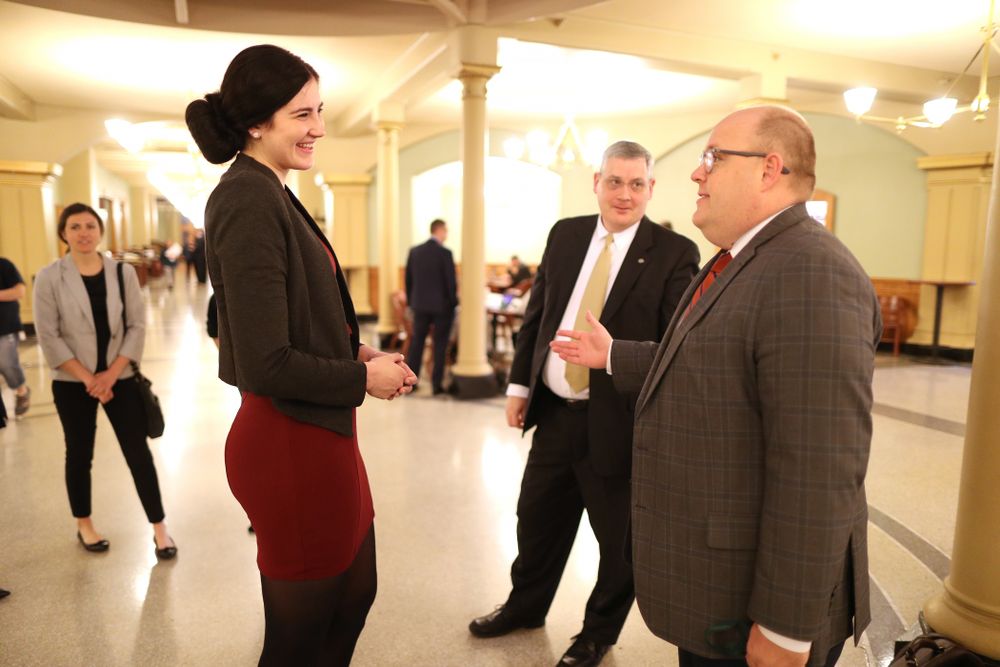 Iowa WomenÕs BasketballÕs Megan Gustafson is recognized with a resolution by the house and the senate at the Iowa State Capitol Wednesday, April 24, 2019 in Des Moines. (Brian Ray/hawkeyesports.com)