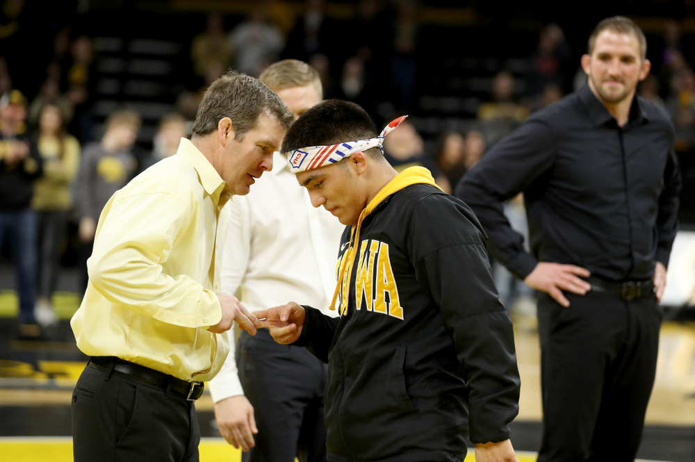 Iowa’s Pat Lugo during senior day activities Sunday, February 23, 2020 at Carver-Hawkeye Arena. (Brian Ray/hawkeyesports.com)