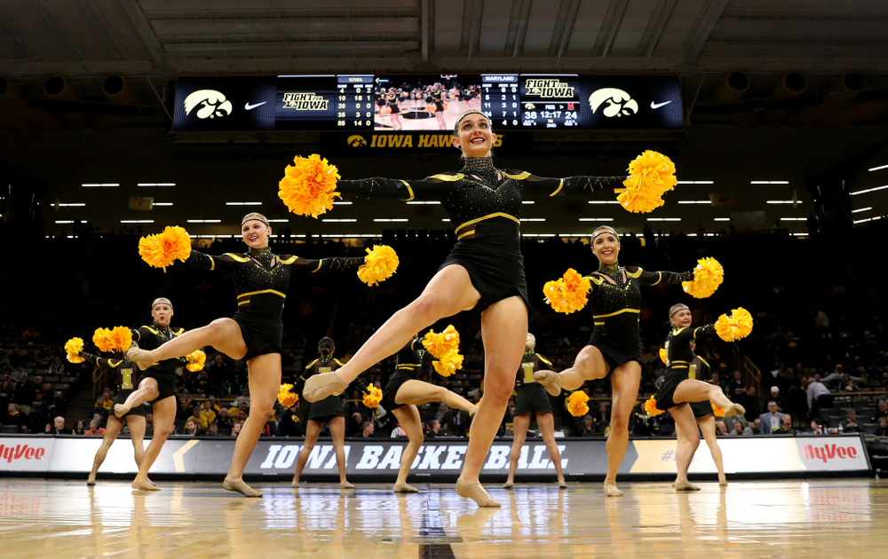 The Iowa Dance Team performs at halftime of the Iowa Hawkeyes game against the Maryland Terrapins Friday, January 10, 2020 at Carver-Hawkeye Arena. (Brian Ray/hawkeyesports.com)