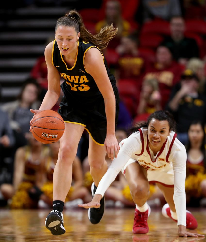 Iowa Hawkeyes forward Amanda Ollinger (43) against the Iowa State Cyclones Wednesday, December 11, 2019 at Hilton Coliseum in Ames, Iowa(Brian Ray/hawkeyesports.com)