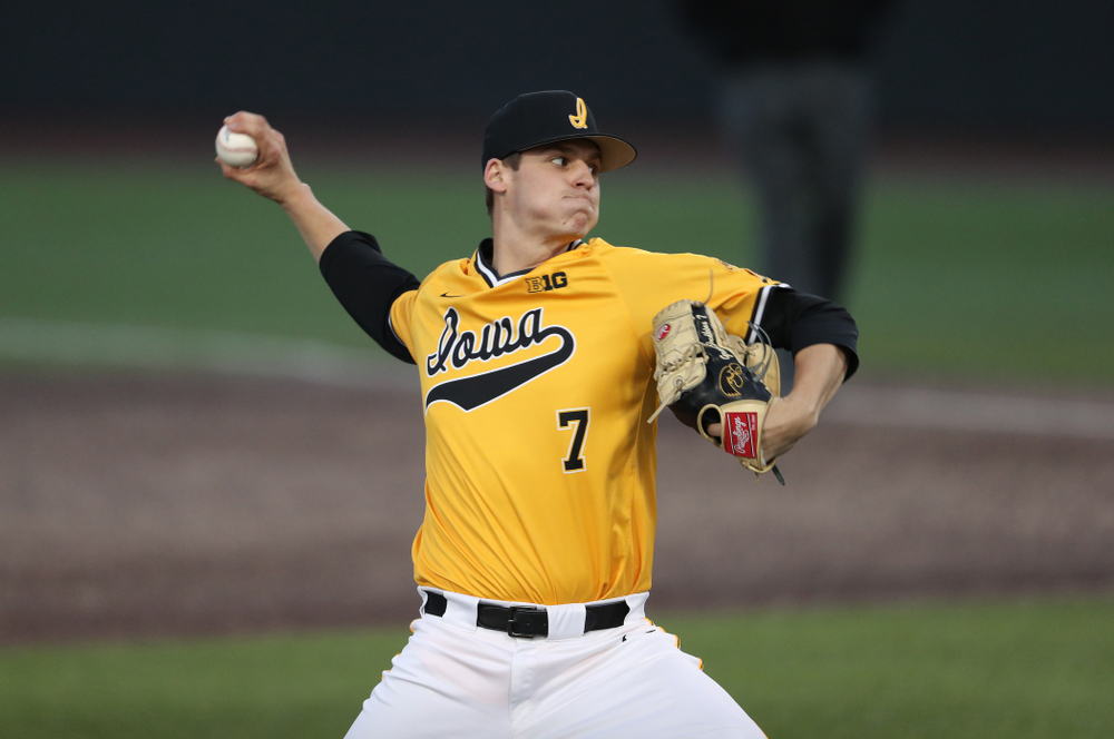 Iowa Hawkeyes Grant Judkins (7) against California State Northridge Sunday, March 17, 2019 at Duane Banks Field. (Brian Ray/hawkeyesports.com)