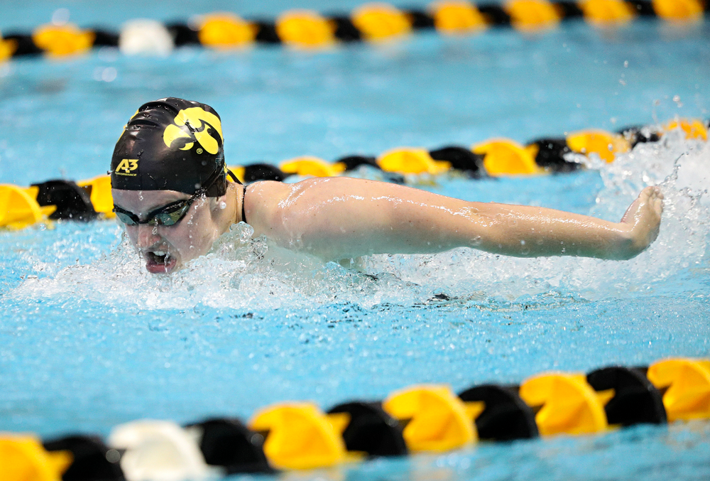 Iowa’s Amy Lenderink swims the women’s 200-yard butterfly event during their meet against Michigan State and Northern Iowa at the Campus Recreation and Wellness Center in Iowa City on Friday, Oct 4, 2019. (Stephen Mally/hawkeyesports.com)