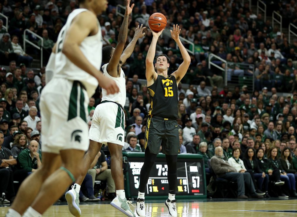 Iowa Hawkeyes forward Ryan Kriener (15) against Michigan State Tuesday, February 25, 2020 at the Breslin Center in East Lansing, MI. (Brian Ray/hawkeyesports.com)