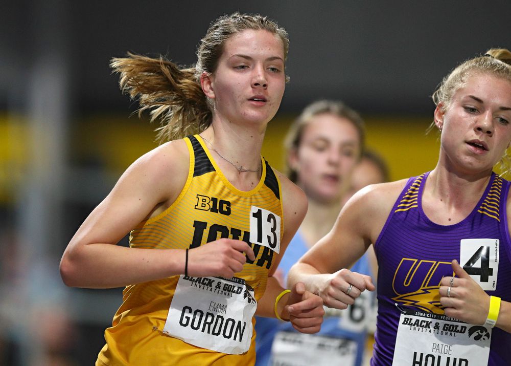 Iowa’s Emma Gordon runs the women’s 1 mile run event at the Black and Gold Invite at the Recreation Building in Iowa City on Saturday, February 1, 2020. (Stephen Mally/hawkeyesports.com)