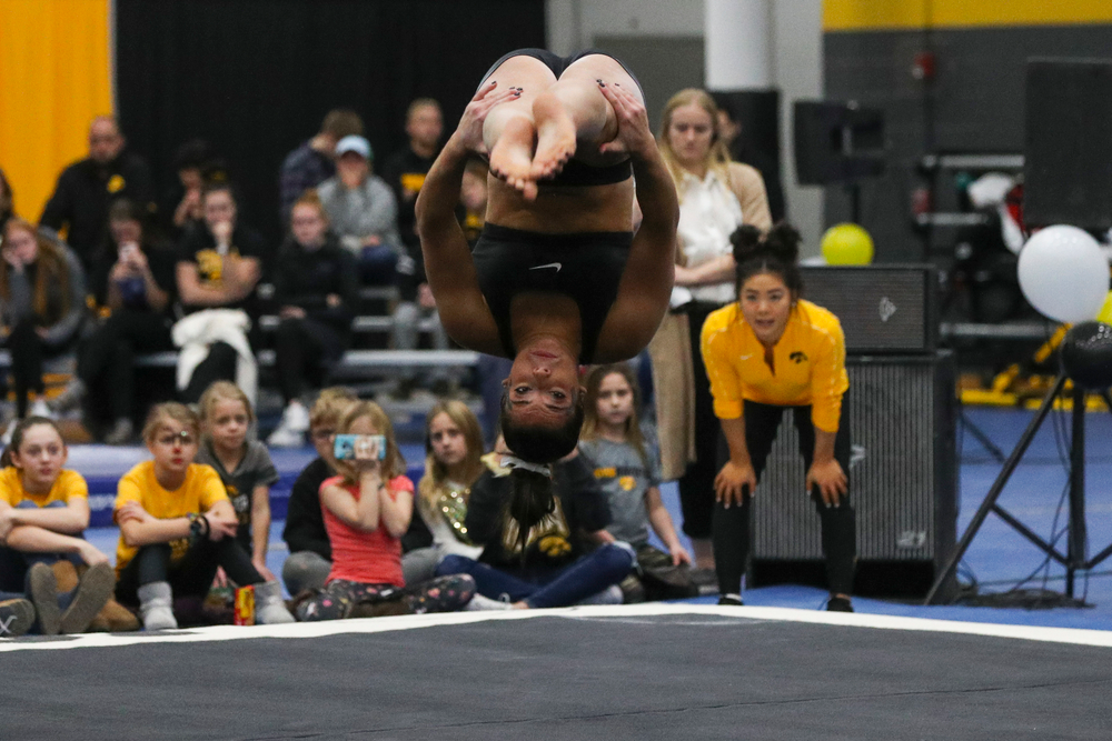 Ariana Agrapides performs a floor routine during the Iowa women’s gymnastics Black and Gold Intraquad Meet on Saturday, December 7, 2019 at the UI Field House. (Lily Smith/hawkeyesports.com)