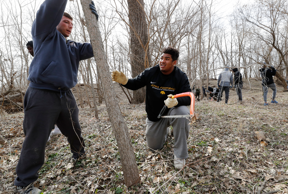 Hawkeye Football players volunteer during the Iowa Athletics Department's annual Day of Caring Sunday, April 22, 2018. (Brian Ray/hawkeyesports.com)