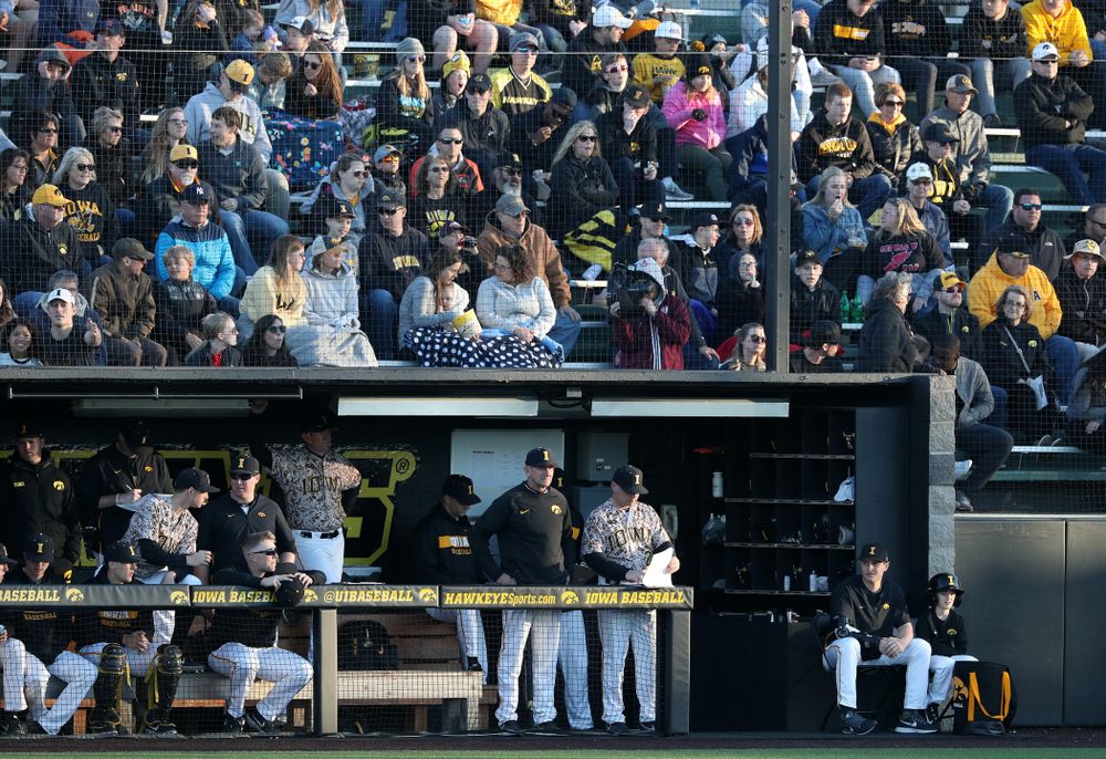 Iowa Hawkeyes head coach Rick Heller against the Nebraska Cornhuskers on Military Appreciation Night Friday, April 19, 2019 at Duane Banks Field. (Brian Ray/hawkeyesports.com)