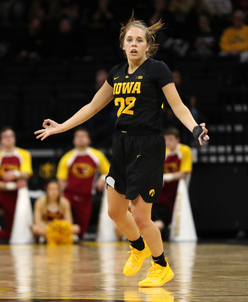 Iowa Hawkeyes guard Kathleen Doyle (22) against the Iowa State Cyclones in the Iowa Corn Cy-Hawk Series Wednesday, December 5, 2018 at Carver-Hawkeye Arena. (Brian Ray/hawkeyesports.com)