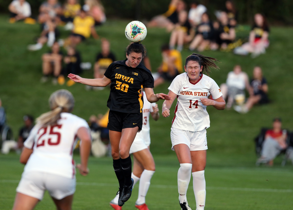 Iowa Hawkeyes forward Devin Burns (30) during a 2-1 victory over the Iowa State Cyclones Thursday, August 29, 2019 in the Iowa Corn Cy-Hawk series at the Iowa Soccer Complex. (Brian Ray/hawkeyesports.com)