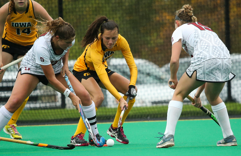Iowa Hawkeyes defender Isabella Brown (10) defends during a game against Stanford at Grant Field on October 7, 2018. (Tork Mason/hawkeyesports.com)
